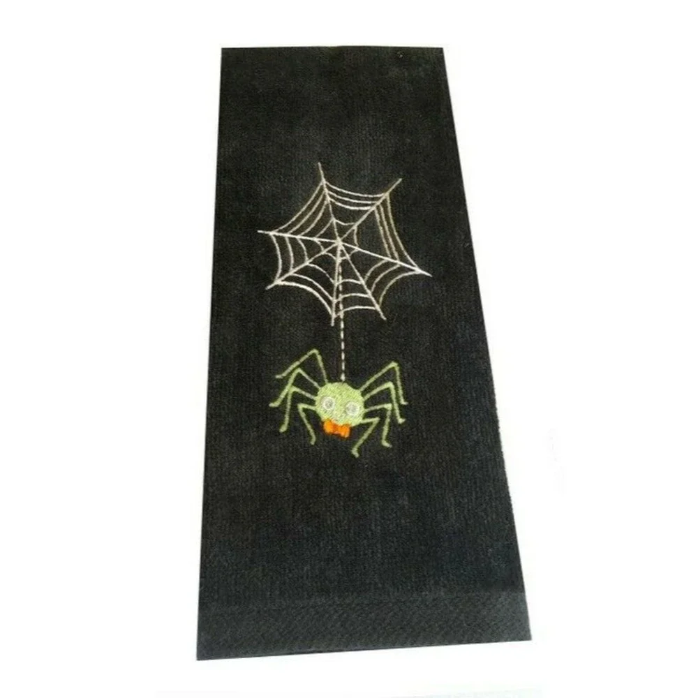 Halloween Fingertip Towels Spider Web Black Embroidered Bathroom Set of 2